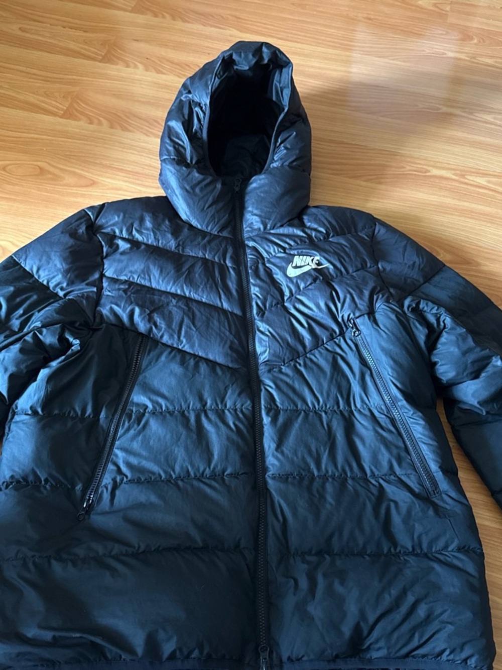 Nike Black Men's Hooded Puffer Jacket with Logo